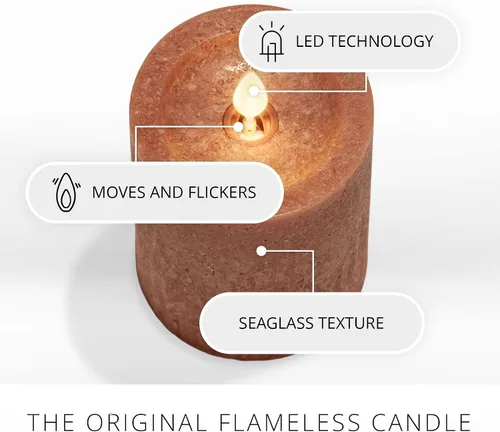 Miniatura 3 de Luminara Vela sin llama de cristal marino, Adobe de 3 x 4.5 pulgadas, pilar de llama LED móvil con temporizador, funciona con pilas, cera real