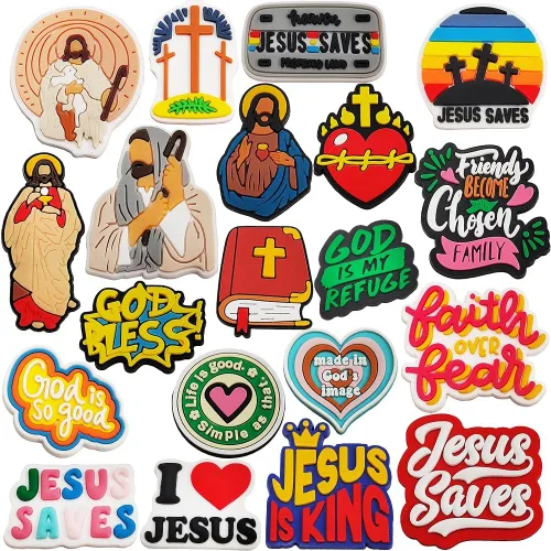 Miniatura 2 de 25 dijes de zapatos cristianos de Jesús para zuecos de cocodrilo, dijes de cocodrilo de fe bendecida para adultos, mujeres y hombres, Blanco