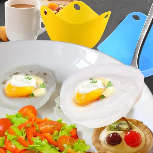 Miniatura 4 de Cazador escalfador de huevos con parte inferior plana de silicona para huevos escalfados, huevos escalfados de silicona para huevos duros suaves