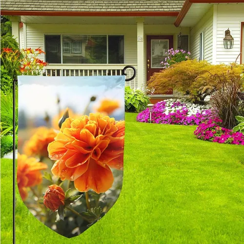 Miniatura 3 de Banderas de jardín para exteriores, flores de caléndula, flores de otoño, bandera de jardín de 12 x 18 pulgadas, bandera de bienvenida de temporada