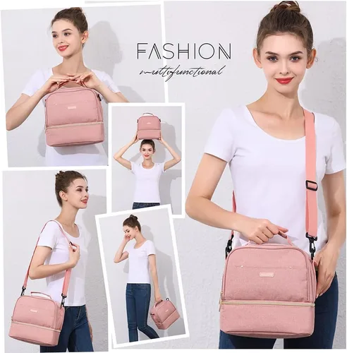 Miniatura 7 de Bolsa para extractor de leche con compartimento para extractor de leche, bolsa enfriadora y resistente a la humedad, doble capa para la madre, Rosa