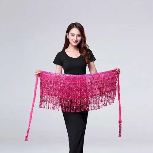 Miniatura 5 de Bufanda de cadera para danza del vientre, falda de borla de lentejuelas, disfraz brillante para mujer