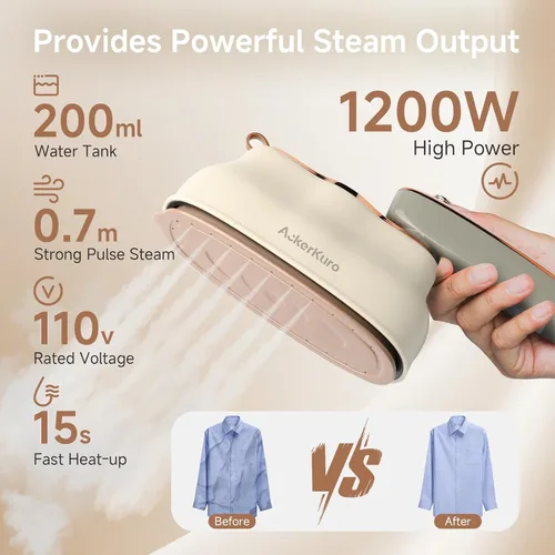 Miniatura 3 de Vaporizador para ropa, vaporizador y plancha 2 en 1, vaporizador portátil de mano para viajes, 1200W, se calienta en 15s para tamaño de viaje