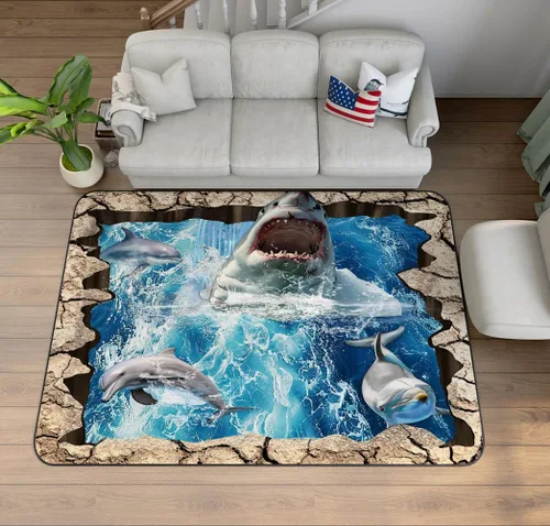 Miniatura 28 de Alfombra de ilusión óptica 3D azul y verde, patrón geométrico de remolino, para dormitorio, sala de estar, decoración de interiores, 63 x 47