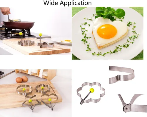 Miniatura 7 de 10 moldes para huevos, moldeador de huevos, anillo de huevo para freír huevos de acero inoxidable antiadherente para panqueques con asa, molde