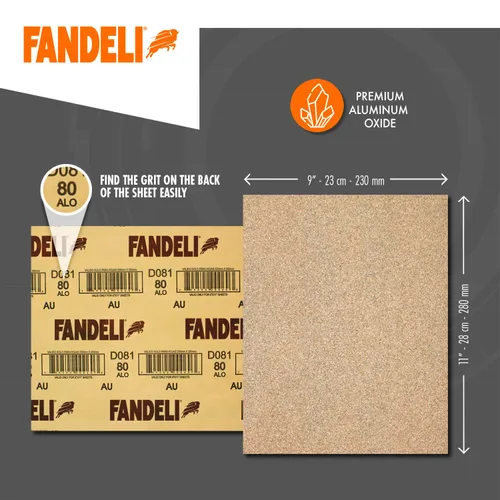 Miniatura 3 de Fandeli Papel de lija multiusos Granos surtidos (80,120,220) 50 hojas de 23 x 28 cm Perfecto para lijar metal y lijar madera Lijado a mano