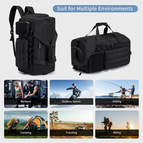 Miniatura 7 de Bolsas de gimnasio para hombres, 35L55L, bolsa de lona táctica, bolsa de viaje deportiva, bolsa de gimnasio, fin de semana, mochila nocturna