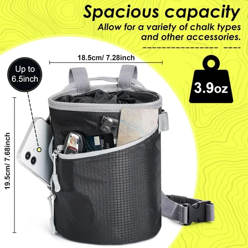 Miniatura 4 de Bolsa de tiza para escalada en roca, bolsa de bouldering, 2 cremalleras impermeables para gimnasia, ajuste cruzado y levantamiento (grande)