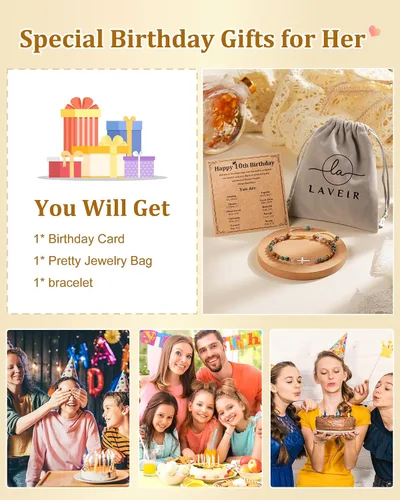 Miniatura 6 de Pulsera de cruz para niñas de 10, 13, 16 años, regalos de cumpleaños, piedra natural, joyería cristiana ajustable con tarjeta inspiradora para hija