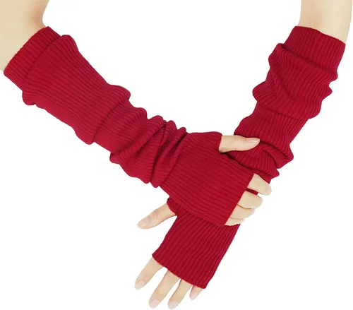 Miniatura 25 de Guantes cálidos de cachemira de brazo largo para mujer, guantes de invierno acogedores sin dedos, calentadores de brazos suaves, gran regalo