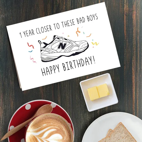 Miniatura 6 de Qiliji Tarjeta de cumpleaños de zapatos divertidos para papá, tarjeta de feliz cumpleaños para él, tarjeta de cumpleaños de New Balance Shoes