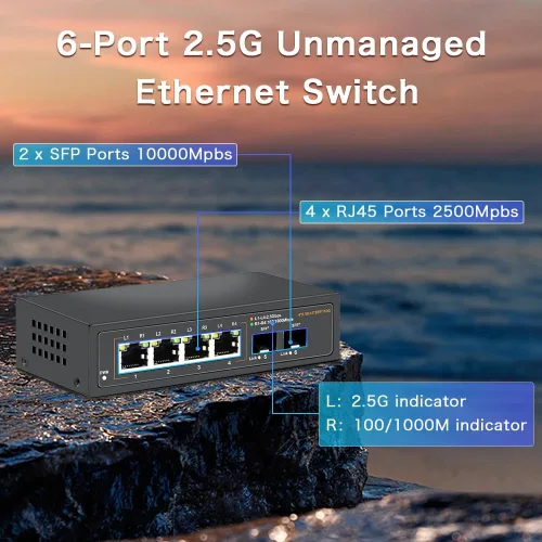Miniatura 2 de Interruptor Ethernet no administrado de 2.5G con 4 puertos Base-T de 2.5G y 2 puertos de enlace ascendente SFP+ de 10G, compatible