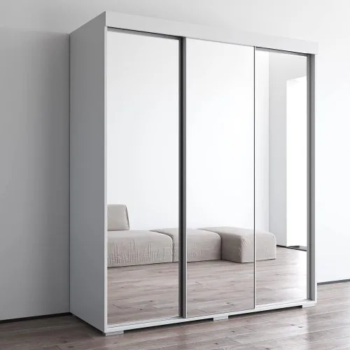 Miniatura 3 de Meble Furniture Aria - Armario 3D con todas las puertas de espejo, amplio almacenamiento con múltiples estantes, armario moderno para dormitorio, 82