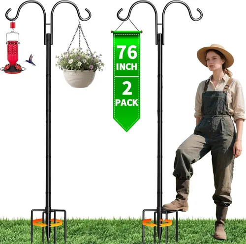 Miniatura 11 de BEAU JARDIN Paquete de 12 Ganchos de pastor de 37 pulgadas, 2/5 pulgadas de grosor, resistentes a la corrosión, para jardín, para colgar