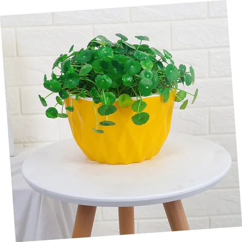 Miniatura 7 de Yardwe Maceta colgante para exteriores, maceta de riego automático amarilla, cuenco de plástico a prueba de óxido, cadena triangular estable