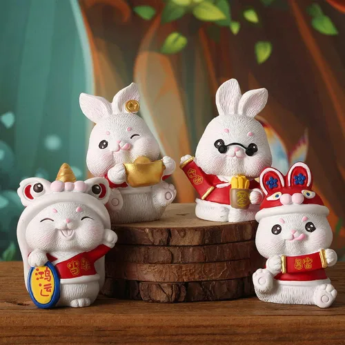 Miniatura 6 de SEADEAR Decoración de año nuevo chino, conejo en miniatura, figura de conejo del zodiaco del zodiaco, figura de resina de Año Nuevo, mini figura