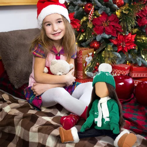 Miniatura 6 de Bencailor 6 Piezas Ropa y Accesorios de Muñeca de 18 Pulgadas de Navidad Conjunto de Atuendos Navideños Suéteres Pantalones Sombreros Zapatos