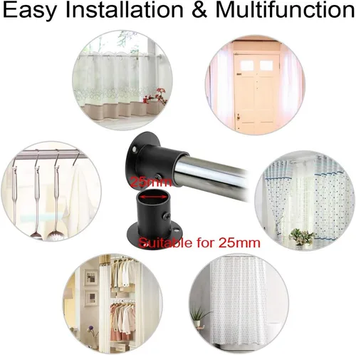 Miniatura 6 de OwnMy Paquete de 4 soportes de barra de acero inoxidable, soporte de tubo de montaje en pared con tornillos para armario, armario, barra de cortina