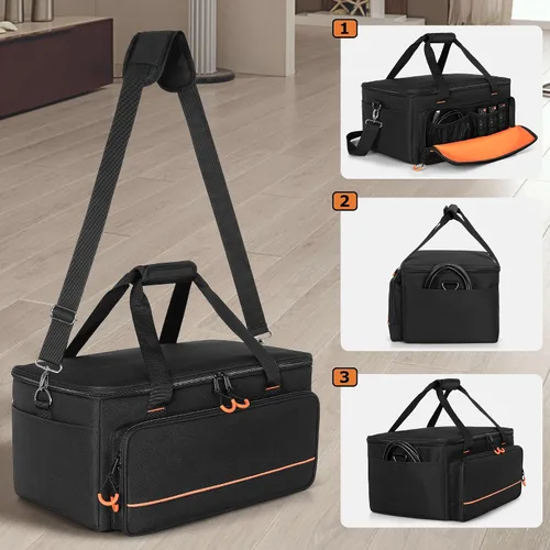 Miniatura 3 de LUXJA Bolsa de luz acolchada para 4 luces par, funda con divisor interior y bolsillos para accesorios, color negro
