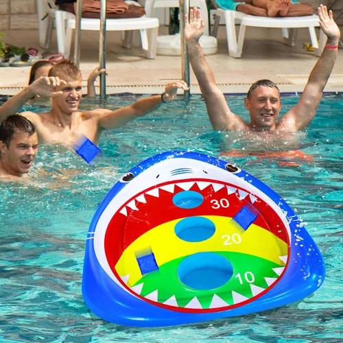 Miniatura 3 de Divertidos juguetes de piscina para niños, tablero inflable de tiburón, juego de agua flotante para adultos y familia, regalo fresco de fiesta