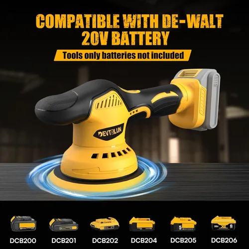 Miniatura 2 de Kit de pulidor inalámbrico para automóvil, compatible con batería Dewalt de 20 V (sin batería), máquina pulidora aleatoria DA sin escobillas de 6