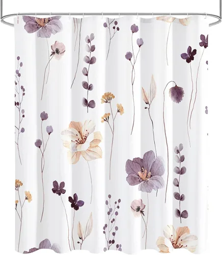 Miniatura 49 de Gibelle Cortina de ducha con estampado floral de acuarela, cortina de ducha retro naranja azul marino para baño, juego de cortina de ducha moderna