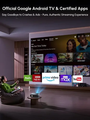 Miniatura 4 de Proyector inteligente 4K con Google TV, 2400 lúmenes ANSI visión diurna, HDR10, NFC, WiFi 6, Bluetooth 5.4, audio DB, HDMI ARC 2.1, enfoque