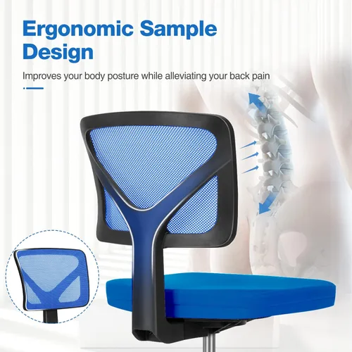 Miniatura 4 de Sweetcrispy Silla de oficina, ergonómica, de malla con respaldo bajo, giratorias, con ruedas, asiento cómodo sin brazos, soporte lumbar para el Azul
