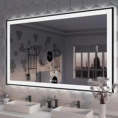 Miniatura 24 de ISKM Espejo LED con marco para baño de 40"x30", espejo de baño LED regulable con luces, antivaho, espejo iluminado frontal y retroiluminado de 3