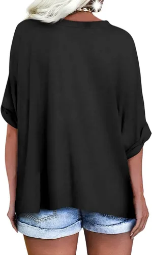 Miniatura 2 de UNCLECAT Camisetas de gran tamaño con cuello en V para mujer, camisas de manga corta de verano, holgadas, casuales