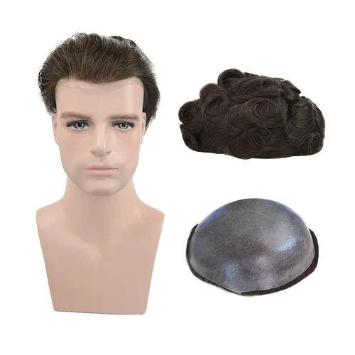 Miniatura 9 de Toupee para hombres, piel fina y suave, 100% cabello humano real europeo, piezas de cabello para hombre, 8x10 pulgadas, sistema de reemplazo de #1