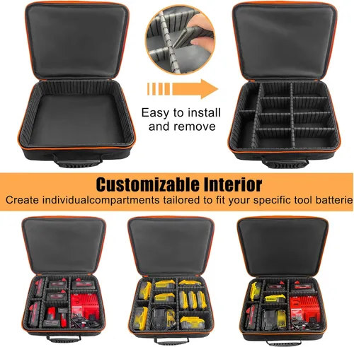 Miniatura 2 de Estuche de transporte de batería de herramientas rígidas extra grande compatible con Dewalt/Milwaukee/Makita 20V/60V/12V/18V Batería y cargador