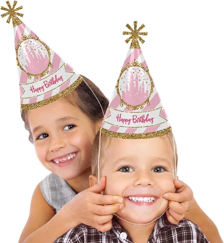 Miniatura 2 de Big Dot of Happiness Corona de princesita – Cono rosa y dorado princesa feliz cumpleaños sombreros para niños y adultos – Juego de 8