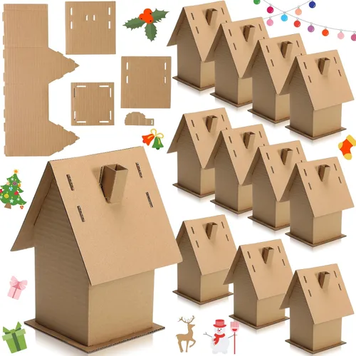 Cholemy 12 piezas de cartón para casa de jengibre de Navidad, manualidades a granel, hacer un cartón de jengibre, manualidades navideñas para