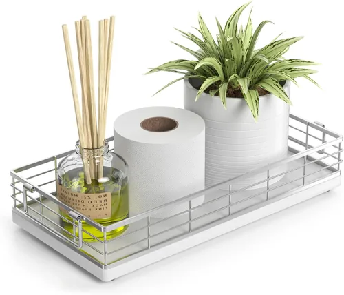 Miniatura 9 de Cesta de papel higiénico de acacia, bandeja de 13 pulgadas para almacenamiento de artículos de aseo en la parte superior del inodoro, organizador