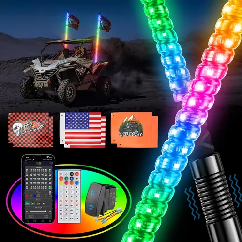 Miniatura 9 de Ehaho 2 piezas luces de látigo de 1 pie para UTV ATV con base de resorte, luz LED de látigo tres veces más brillante con interruptor basculante y 6