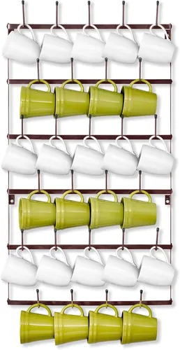 Miniatura 10 de Sorbus - Estante para Tazas para Pared - Pequeño Soporte Rústico para Tazas de Café con Montaje en Pared y 21 Ganchos, Estante de Exhibición