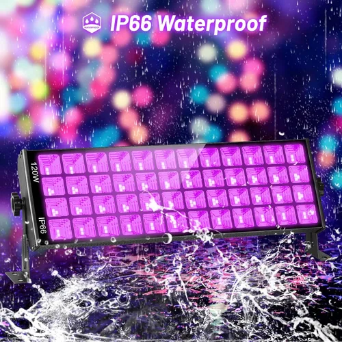 Miniatura 4 de YQNLIFA - Paquete de 2 luces LED negras impermeables de 120 W, paquete de 2 barras de luz negra de 10 pies con enchufe e interruptor, luz negra IP66
