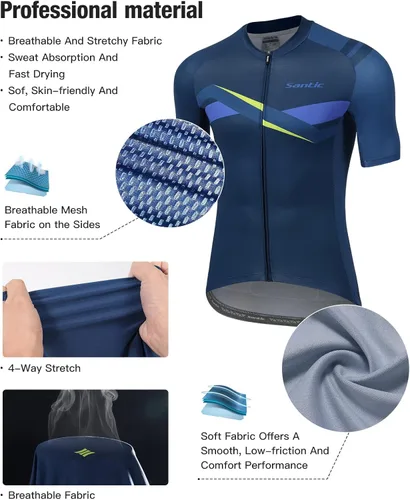 Miniatura 2 de Santic Camiseta de ciclismo de manga corta para hombre camiseta de bicicleta de carretera con cremallera completa ropa de MTB con bolsillos