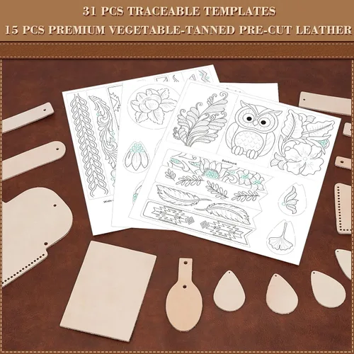 Miniatura 6 de UHAPEER Kit de manualidades de cuero de 88 piezas: herramientas y suministros para trabajo de cuero para adultos, con herramientas de estampado