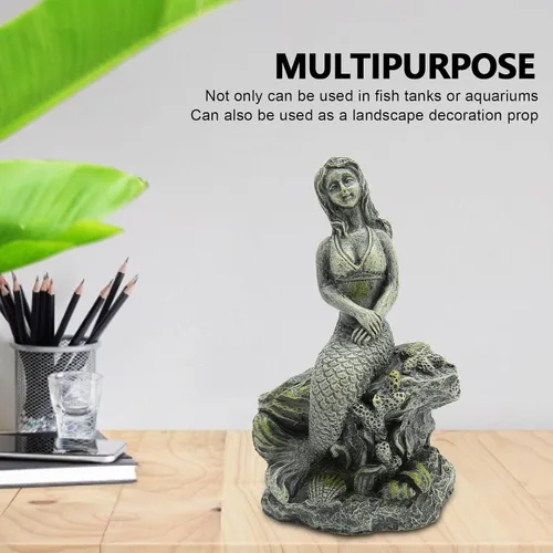 Miniatura 3 de TITA-DONG Estatua de sirena de acuario, hermosa decoración de resina segura para pecera, decoración de resina para decoraciones, escultura de sirena