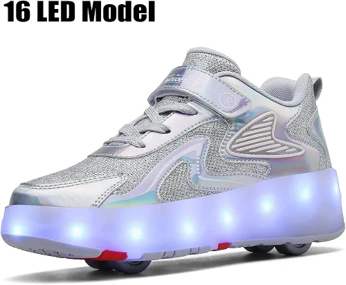 Miniatura 3 de CEIEOE Zapatos con ruedas para niños, 4 ruedas y 16 LED, modelo colorido, para niñas, niños, pueden cargar para principiantes, fiestas, cumpleaños