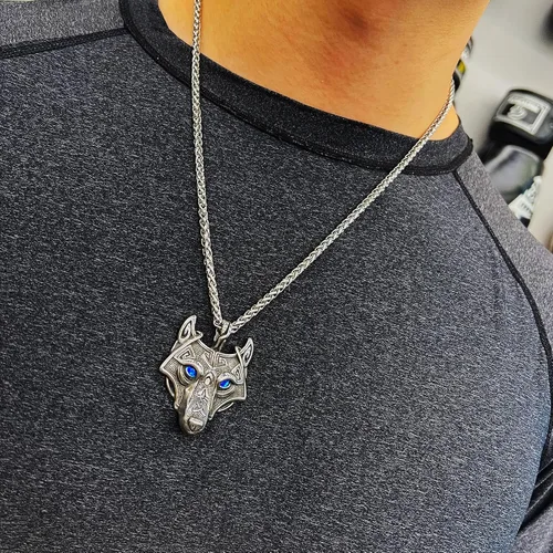 Miniatura 2 de Collar de talismán de lobo vikingo Fenrir cadena de acero inoxidable para hombre, joyería vintage para hombre, colgante de amuleto vikingo pagano