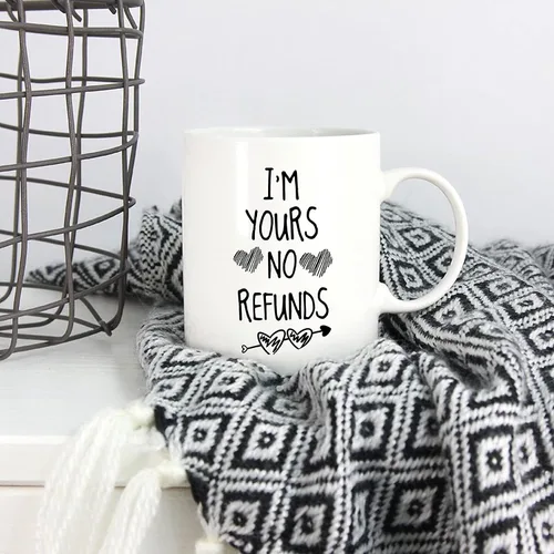 Miniatura 5 de 5Aup Taza de café con texto en inglés "I'm Yours No Refunds" ("I'm Yours No Refunds"), regalo de Navidad para novia, novio, regalo de cumpleaños