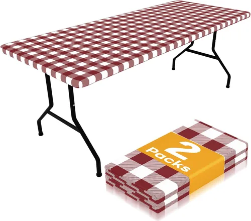 Miniatura 32 de Smiry Mantel de Mesa de Picnic Paquete de 2, Manteles Ajustables Elásticos Impermeables para Mesas Rectangulares de 18 x 72 pulgadas, Mantel