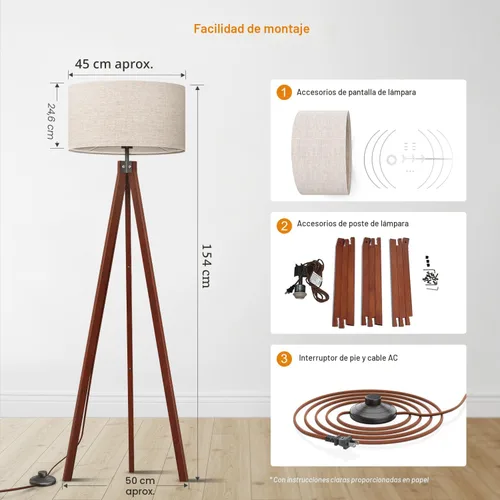 Miniatura 8 de LEPOWER Lámpara de pie trípode de madera, lámpara de pie de mediados de siglo, luz de estudio de diseño moderno para sala de estar, dormitorio, sala