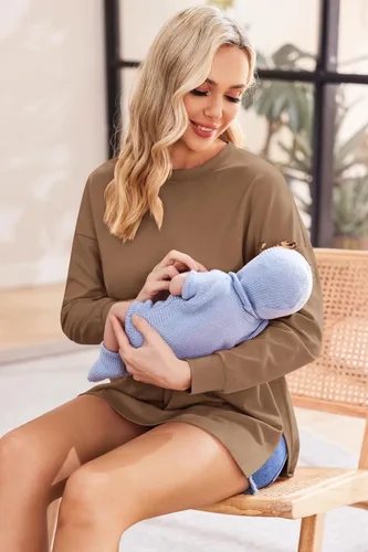 Miniatura 3 de Ekouaer Camisas de maternidad para mujer, manga larga, con abertura lateral, camiseta de embarazo, blusa tipo túnica, ropa casual para mamá