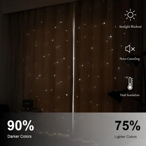 Miniatura 5 de Loyala Cortinas opacas de doble capa con diseño de estrellas para dormitorio de niños, bonitas, 63 pulgadas de largo, juego de 2 paneles, beige, 42