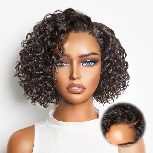 Miniatura 32 de LUVME HAIR - Peluca de cabello humano estilo Bob, de 8 pulgadas, precortada, sin pegamento, con cierre de encaje HD, predepilada, cabello humano