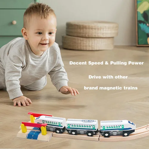 Miniatura 7 de Set de Accesorios de Pista de Tren de Madera de Bala de Alta Velocidad, Juguetes de Tren de Ciudad Compatibles con Pista de Tren de Madera